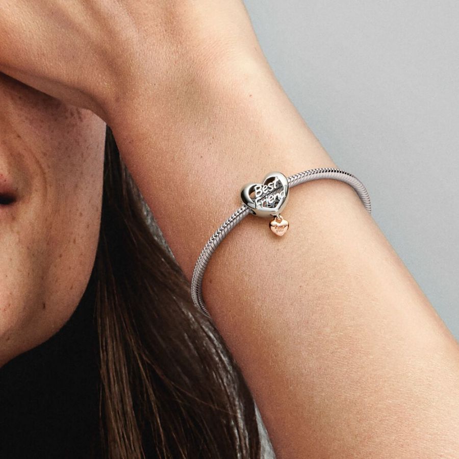 Charm Herz Love Best Friend Sterling-Silber 14k Rosé Vergoldet