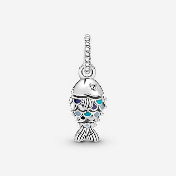 Charm-Anhänger Fisch mit Blauen Schuppen Sterling-Silber