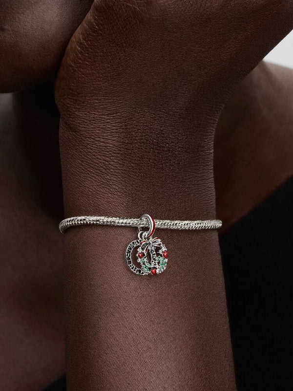 Weihnachtskranz Doppelter Charm-Anhänger Sterling-Silber