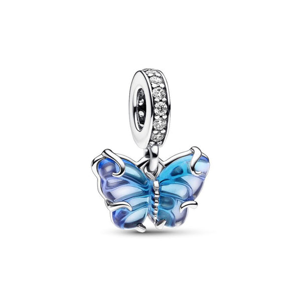 Charm-Anhänger Blauer Murano-Glas Schmetterling Silber