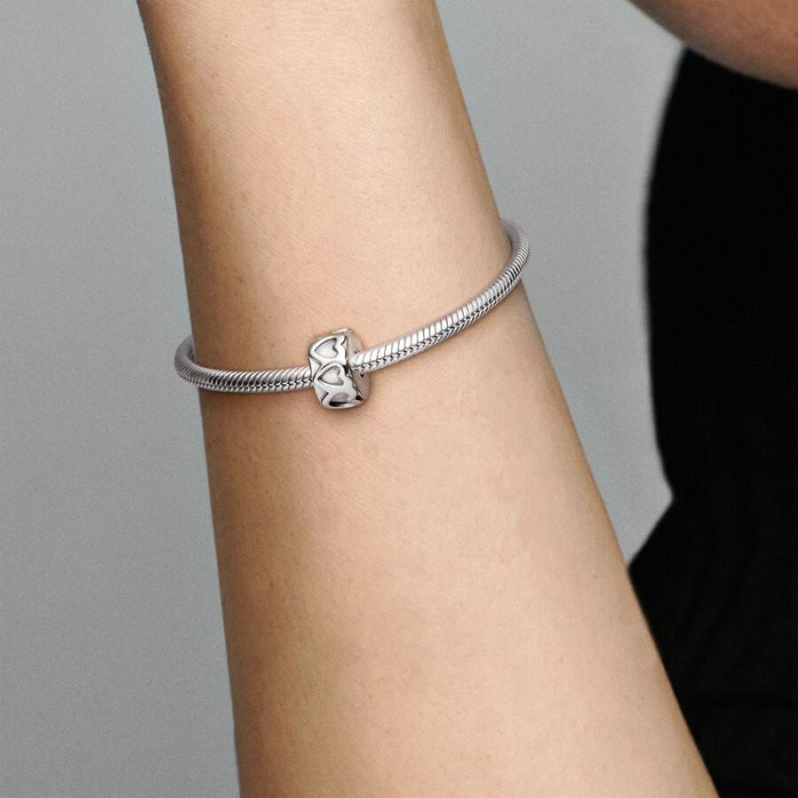 Clip Charm Gereihte Herzen Sterling Silber