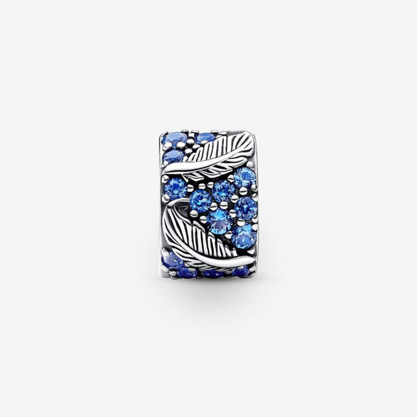 Clip-Charm Geschwungene Feder Blau Sterling-Silber