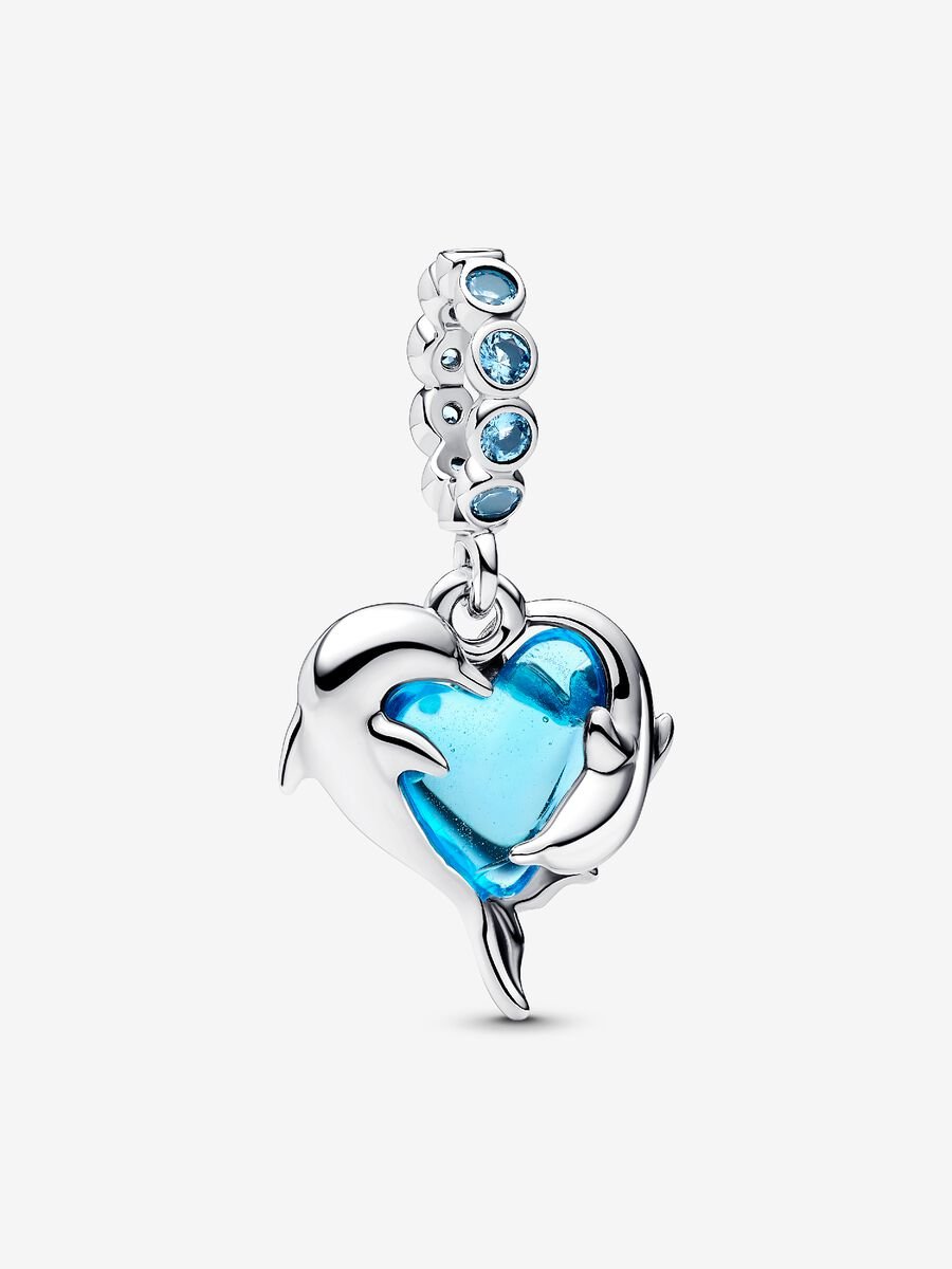 Blauer Murano-Glas Delfine Charm-Anhänger Sterling-Silber