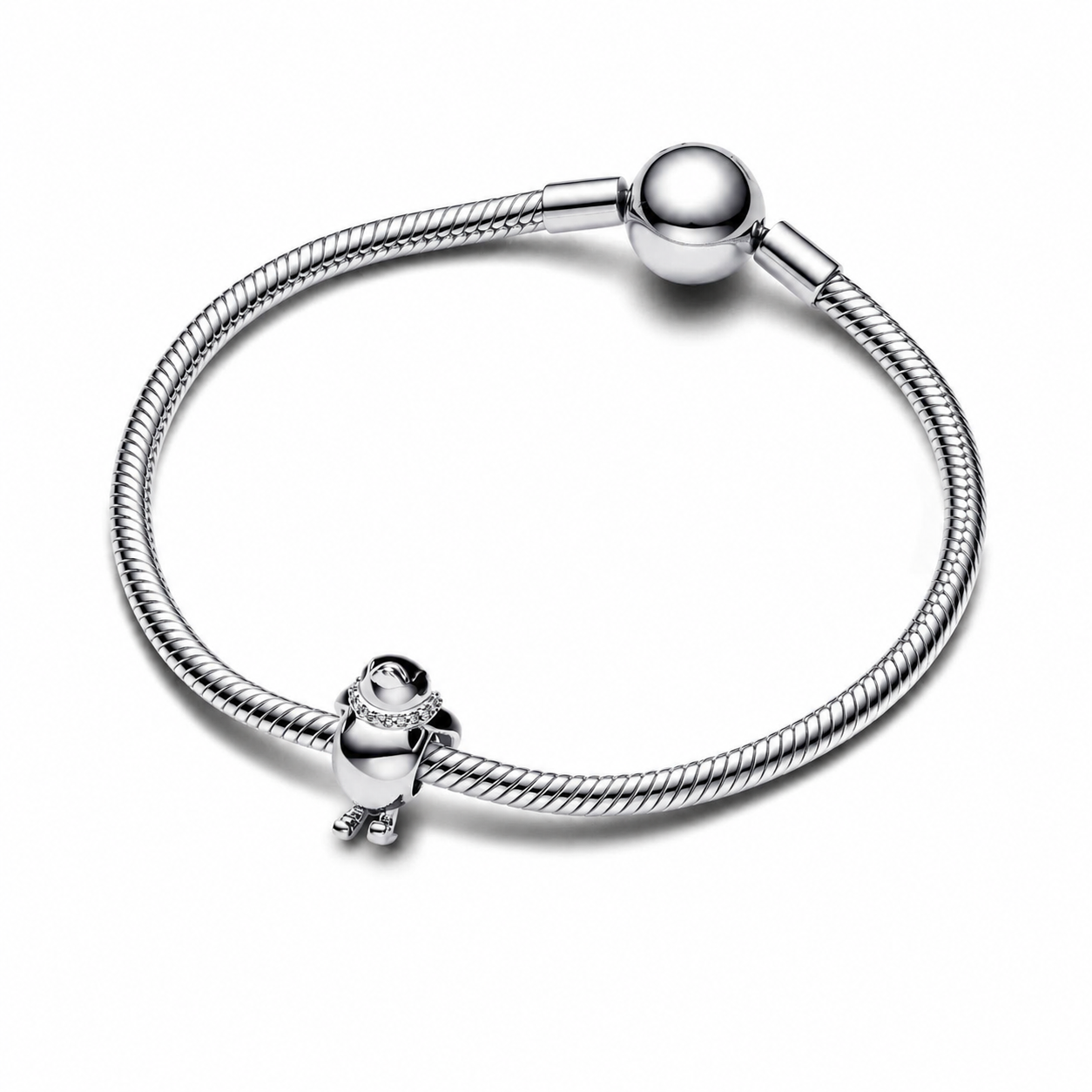 Charm Ski-Pinguin Emaille Schwarz Zirkonia Weiß Silber