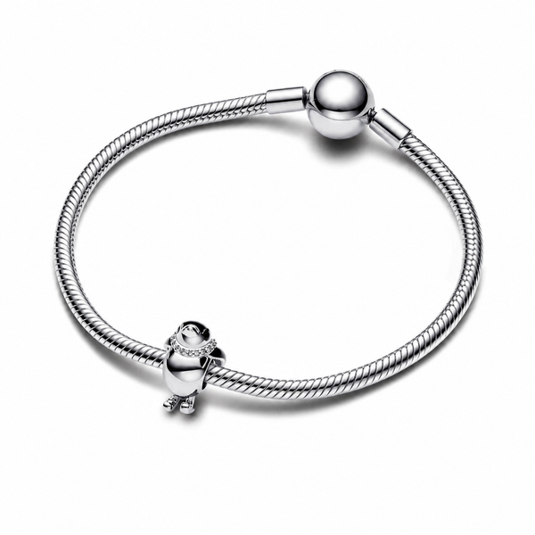 Charm Ski-Pinguin Emaille Schwarz Zirkonia Weiß Silber