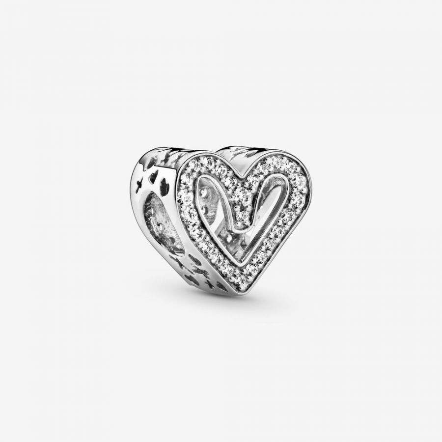 Charm Funkelndes Freihand-Herz Silber