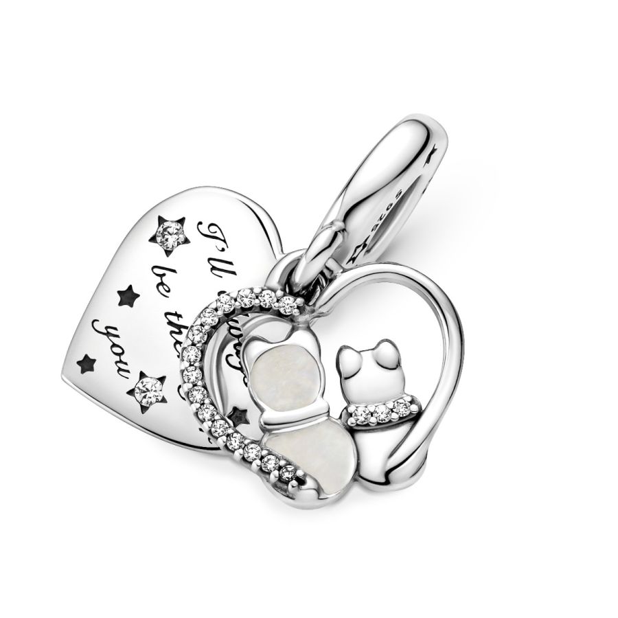 Charm-Anhänger Katzen und Herz Sterling-Silber