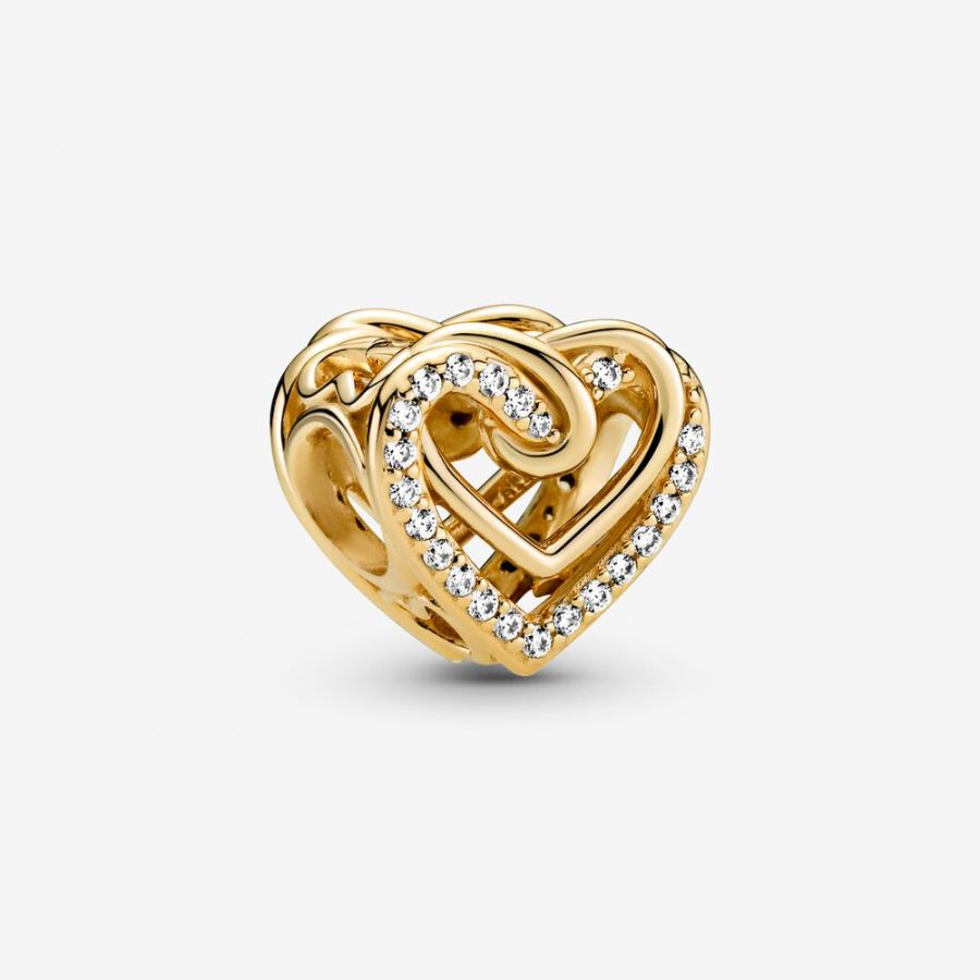 Charm Funkelnde Verschlungene Herzen 14k Vergoldet