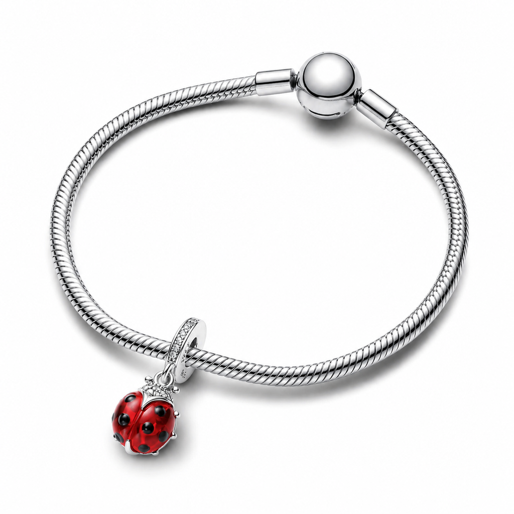 Charm-Anhänger Roter Marienkäfer Sterling-Silber