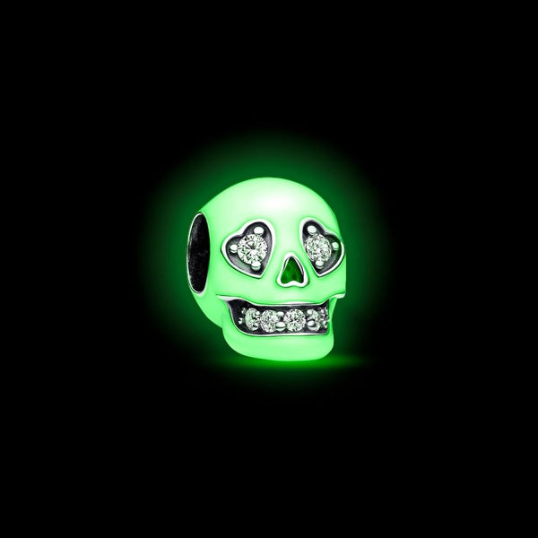 Charm Glow In The Dark Funkelnder Totenkopf Weiss Silber