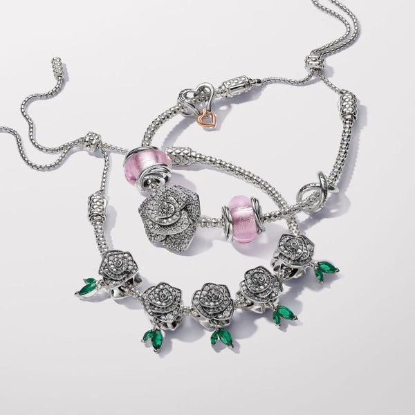 Charm Umschlungenes Rosafarbenes Murano-Glas Silber