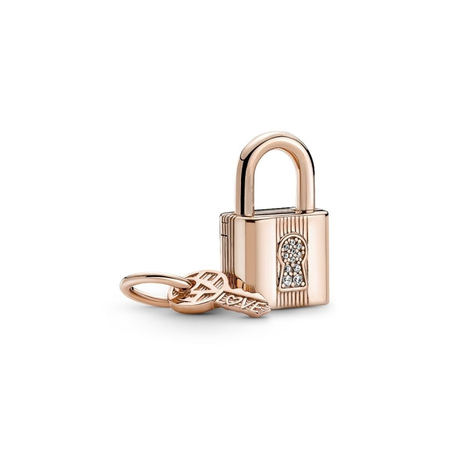 Charm-Anhänger Vorhängeschloss & Schlüssel 14k Rosé Vergoldet