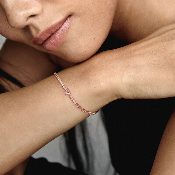 Tennisarmband Funkelndes Herz 14k Rosé Vergoldet