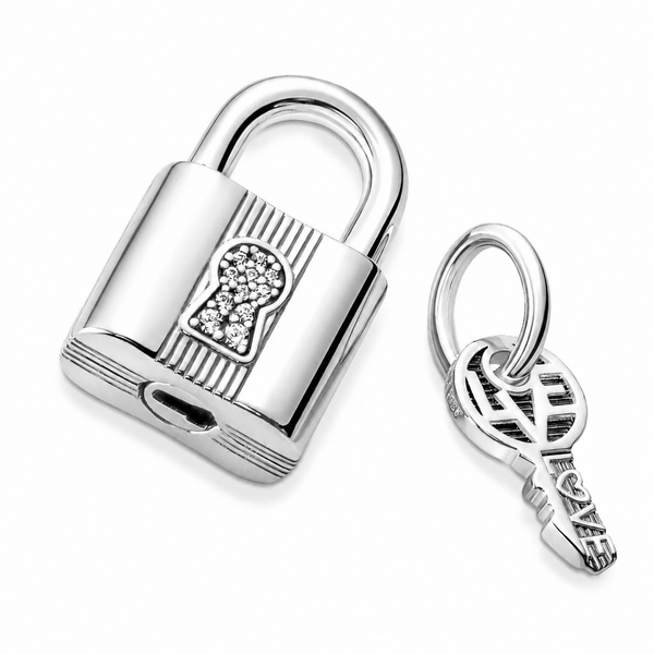 Charm-Anhänger Vorhängeschloss und Schlüssel Sterling-Silber
