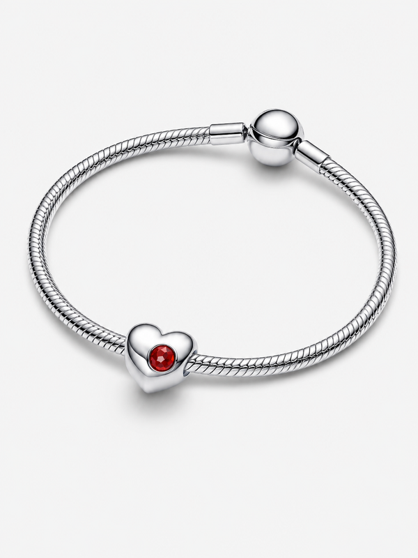 Gravierbares Roter Stein Herz-Charm Sterling-Silber