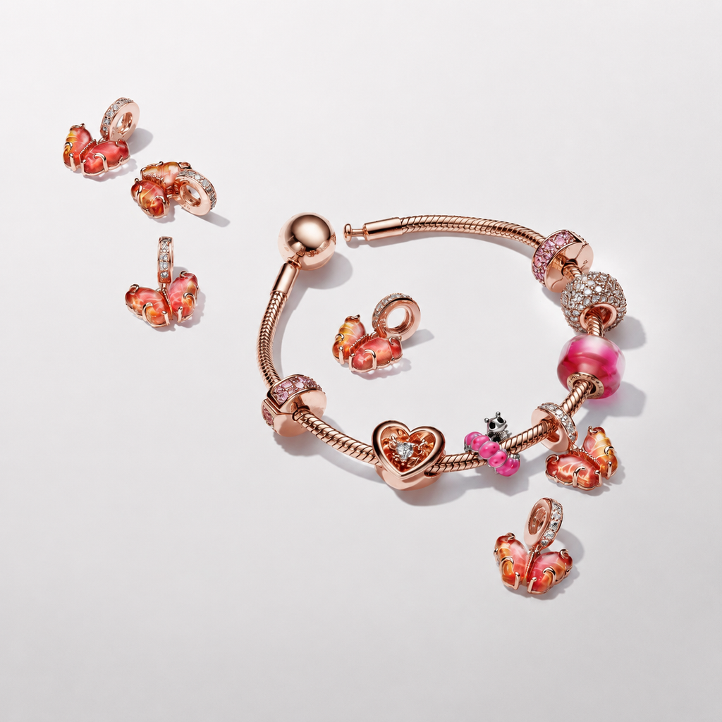 Charm-Anhänger Schmetterling Murano Gelb Rosé