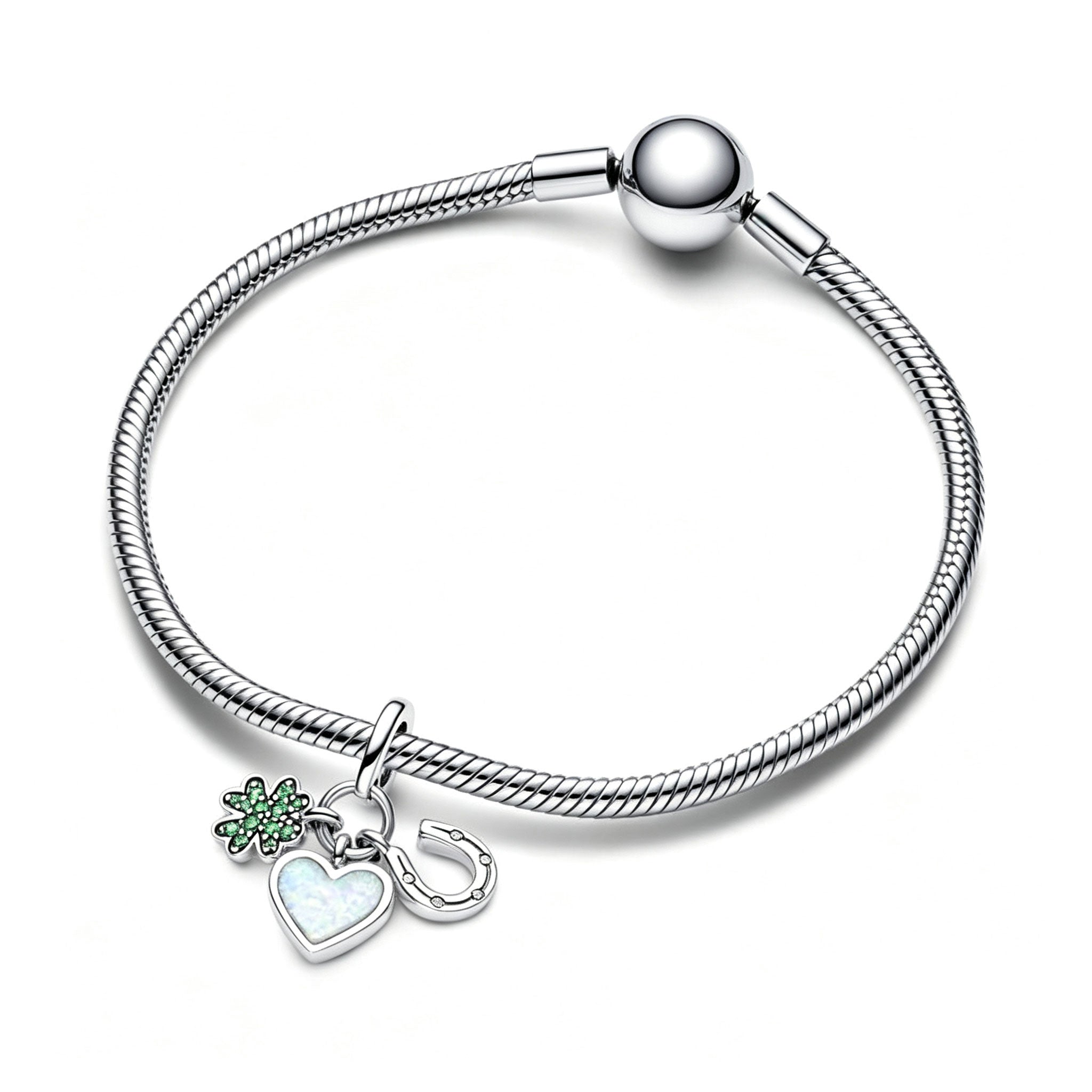 Charm-Anhänger Vierblättriges Kleeblatt Herz Hufeisen Silber