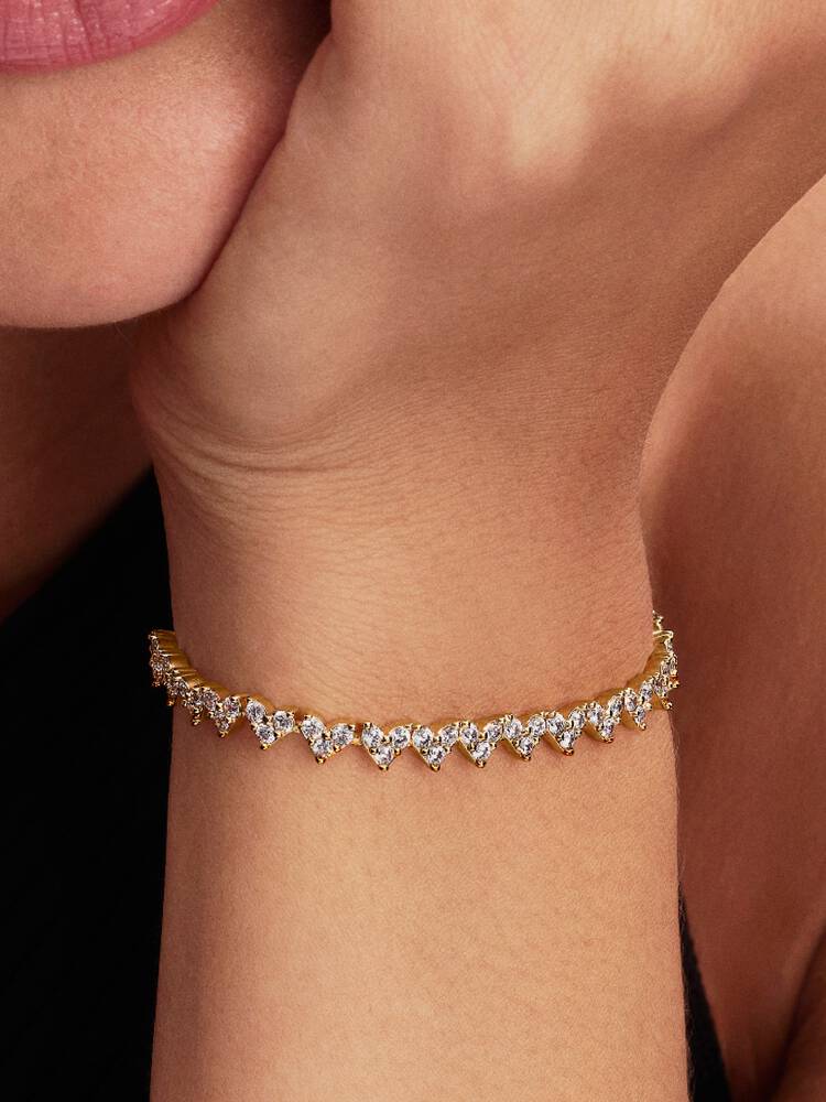 Drei Steine Herz Armband 14 Karat Vergoldung