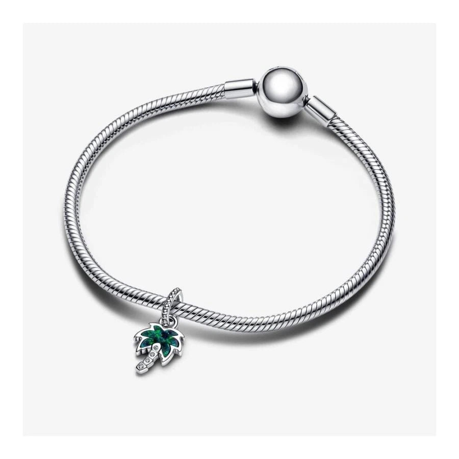 Charm-Anhänger Palme Opal Zirkonia Grün Silber