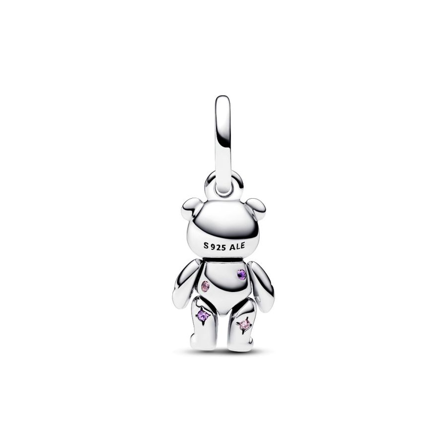 Charm-Anhänger Beweglicher Baby-Teddybär Blau Kristall Silber