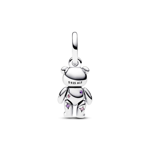 Charm-Anhänger Beweglicher Baby-Teddybär Blau Kristall Silber
