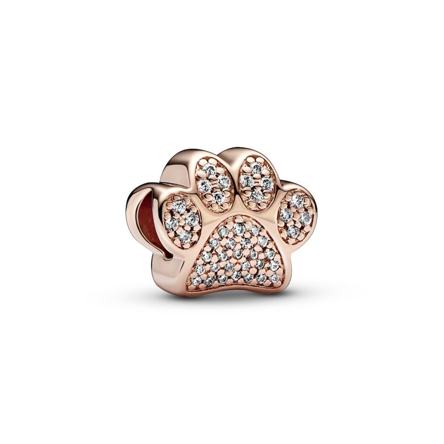 Charm Funkelnder Pfotenabdruck Zirkonia Rosévergoldet