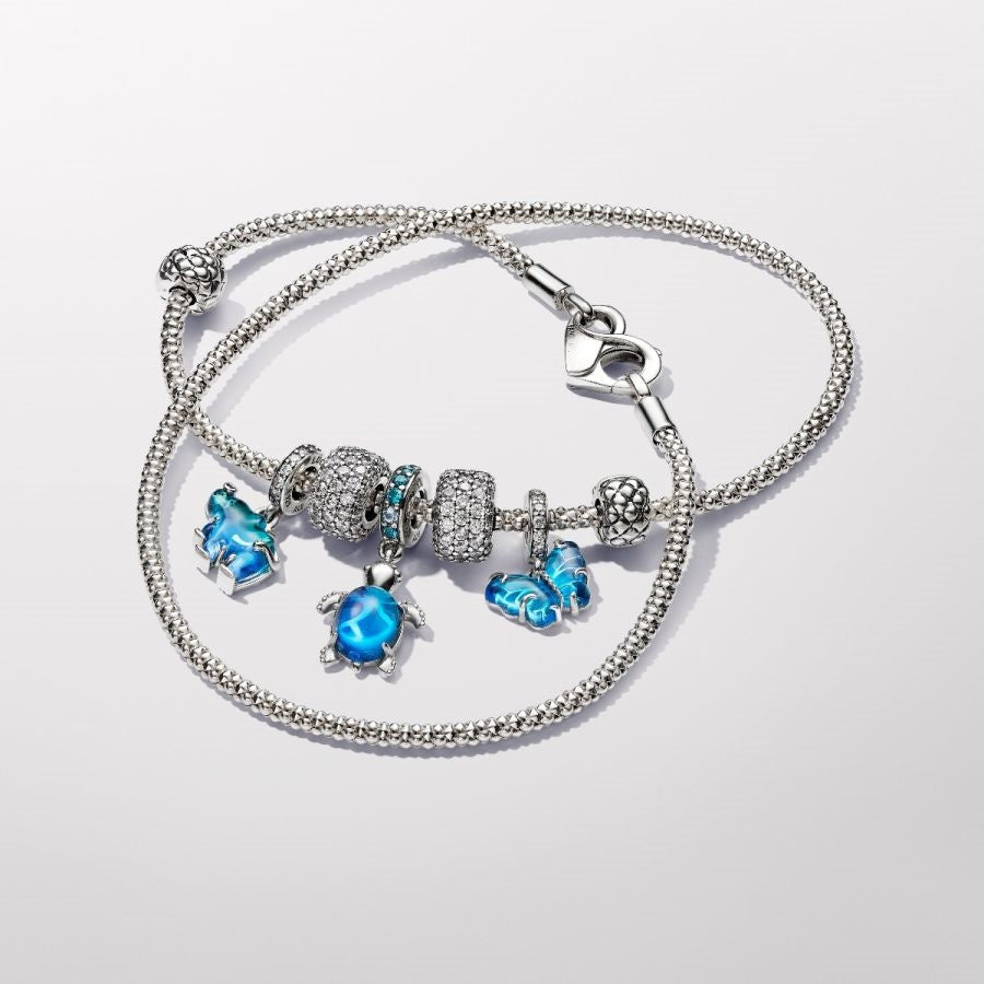 Charm-Anhänger Elefant Murano Zirkon Blau Silber