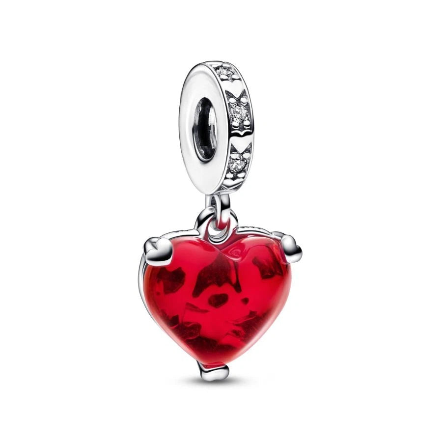 Charm-Anhänger Micky Minnie Maus Kuss Rotes Murano-Glas
