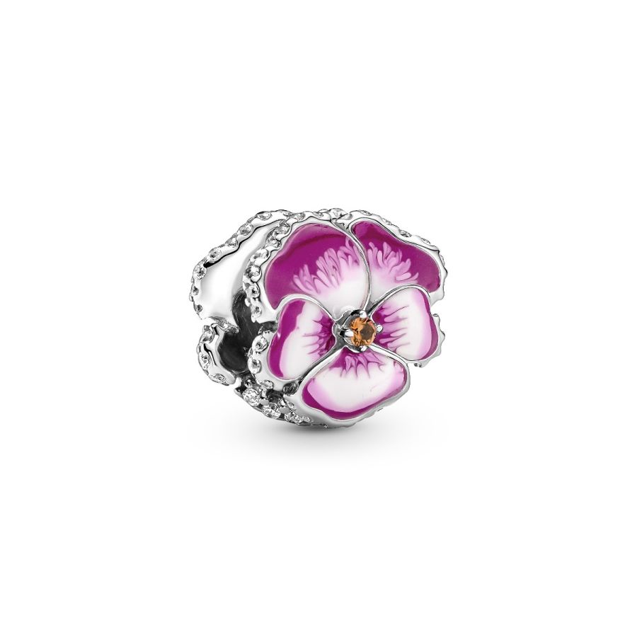 Charm Rosafarbenes Stiefmütterchen Sterling-Silber Hauptbild