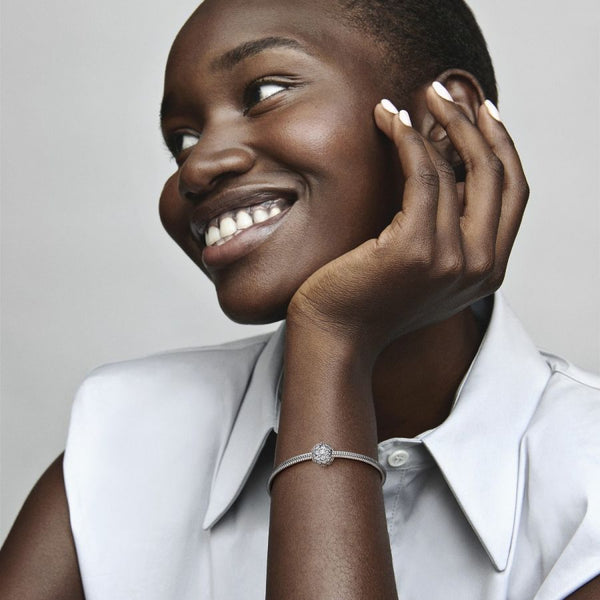 Charm Funkelndes Rundes Pavé Zirkonia Sterling-Silber
