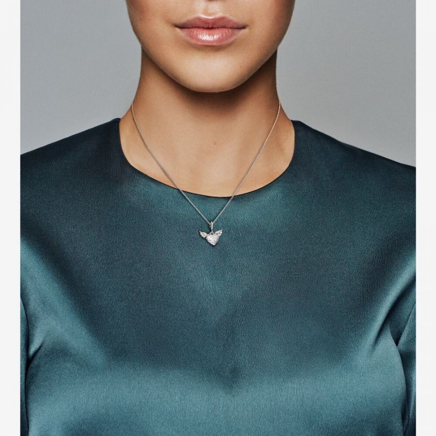 398505C01 Kette mit Anhänger Pavé-Herz Engelsflügel Silber