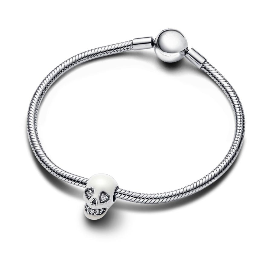 Charm Glow In The Dark Funkelnder Totenkopf Weiss Silber
