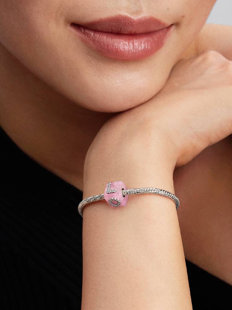 Rosafarbener Murano-Glas Liebeswürfel Charm Sterling-Silber Zweitbild