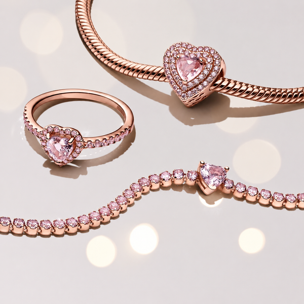 Charm Funkelndes Mehrstufiges Herz 14k Rosé Vergoldet