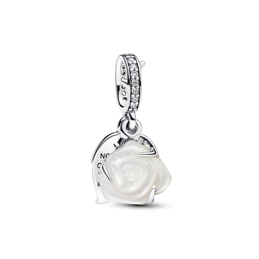 Charm-Anhänger Weiße Blühende Rose Zirkonia Silber