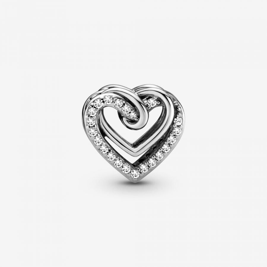 Charm Funkelnde Verschlungene Herzen Silber