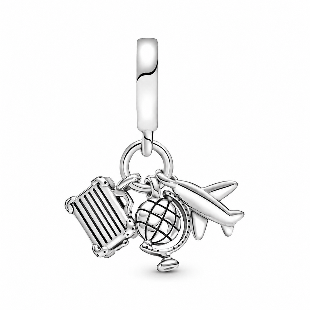 Charm-Anhänger Flugzeug Globus Koffer Sterling-Silber