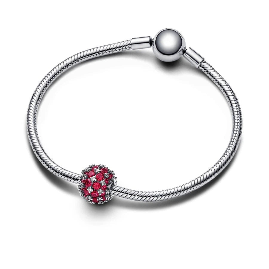 Charm Funkelndes Rosafarbenes Rundes Pavé Sterlingsilber
