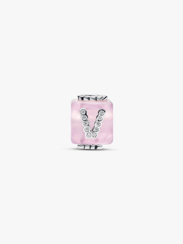 Rosafarbener Murano-Glas Liebeswürfel Charm Sterling-Silber