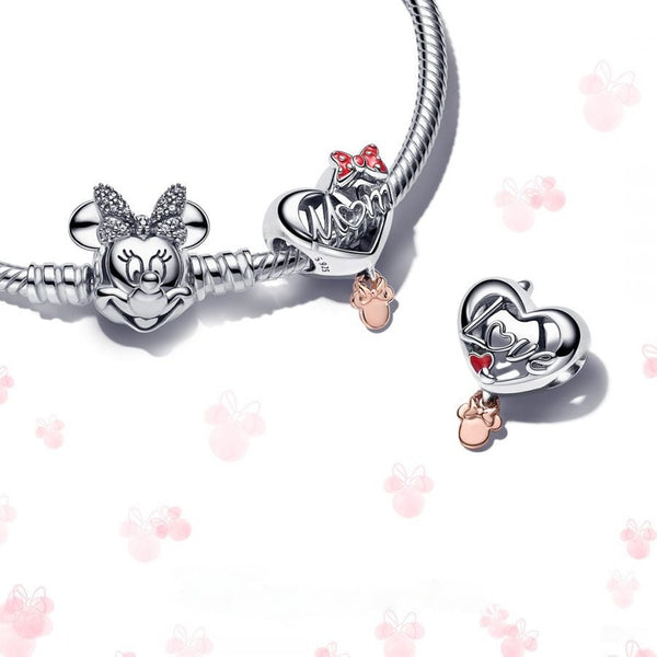 Charm Minnie Maus Mum Herz Silber 14k Rosé Vergoldet