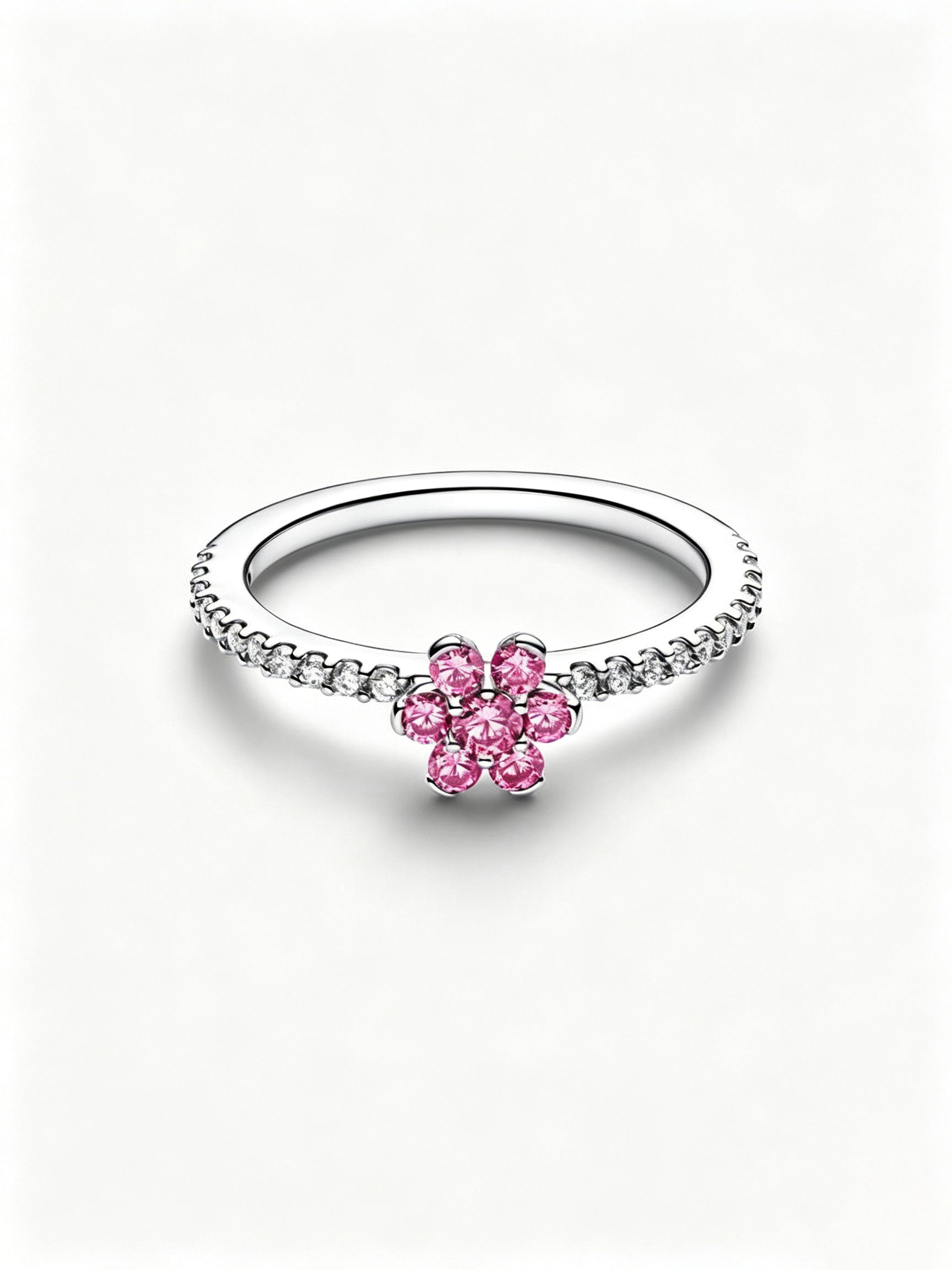 Funkelnde Rosa Blume Ring Sterling-Silber