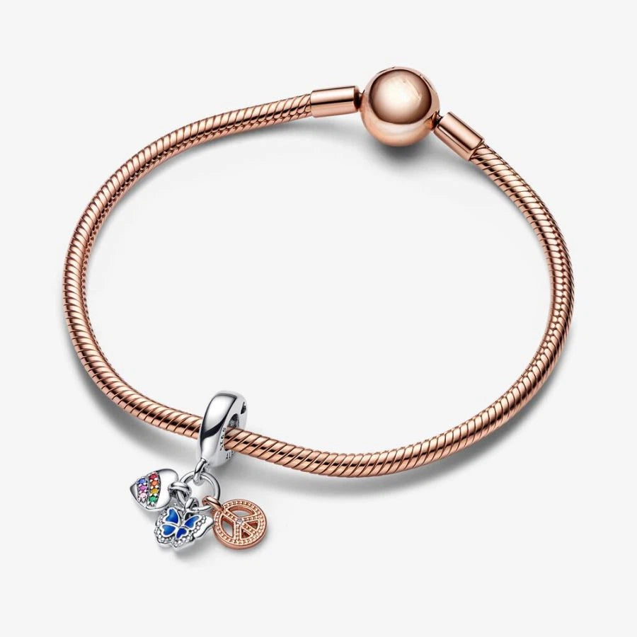 Charm-Anhänger Regenbogenherz Schmetterling Frieden Silber