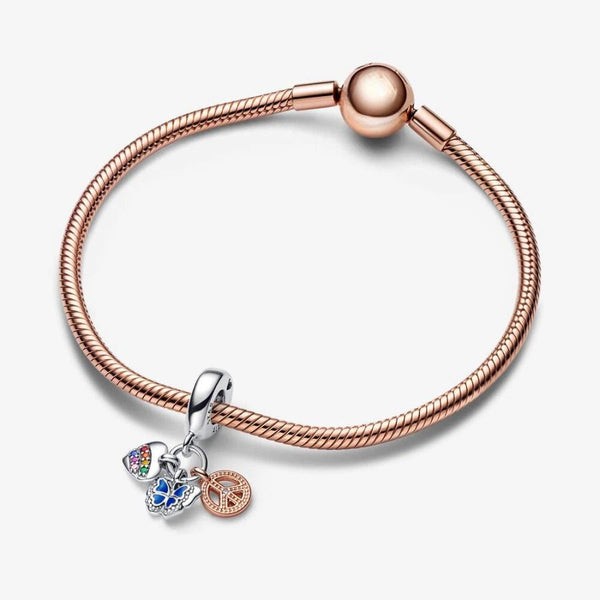 Charm-Anhänger Regenbogenherz Schmetterling Frieden Silber