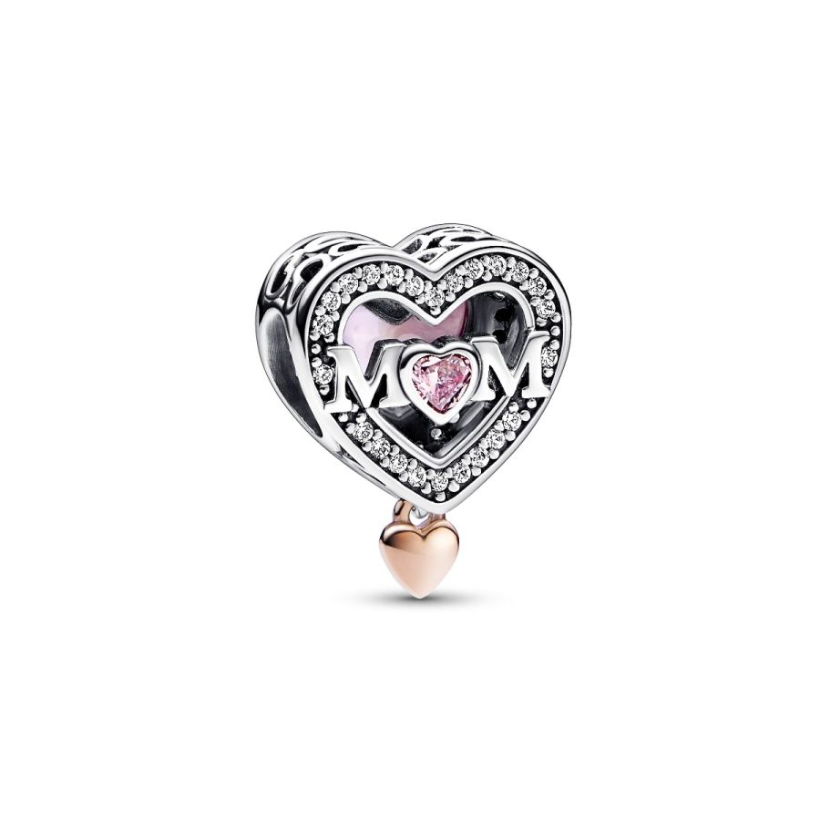 Charm Offen Gearbeitetes Mum & Herz Silber Rosévergoldet