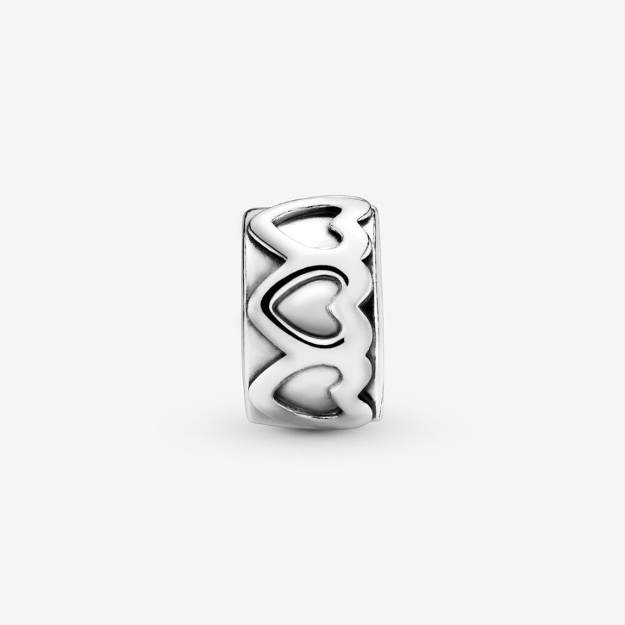 Clip Charm Gereihte Herzen Sterling Silber