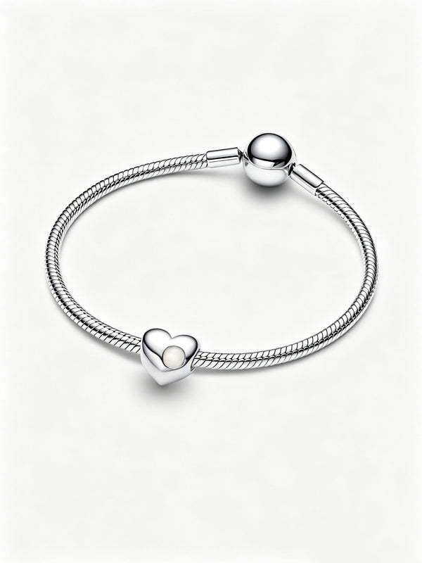Gravierbares Weißer Stein Herz-Charm Sterling-Silber