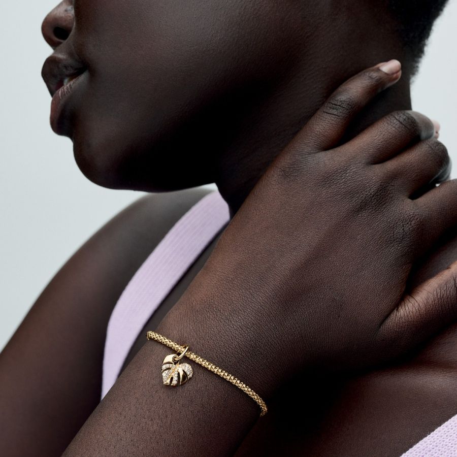 Charm-Anhänger Monstera Blatt Zirkonia Vergoldet