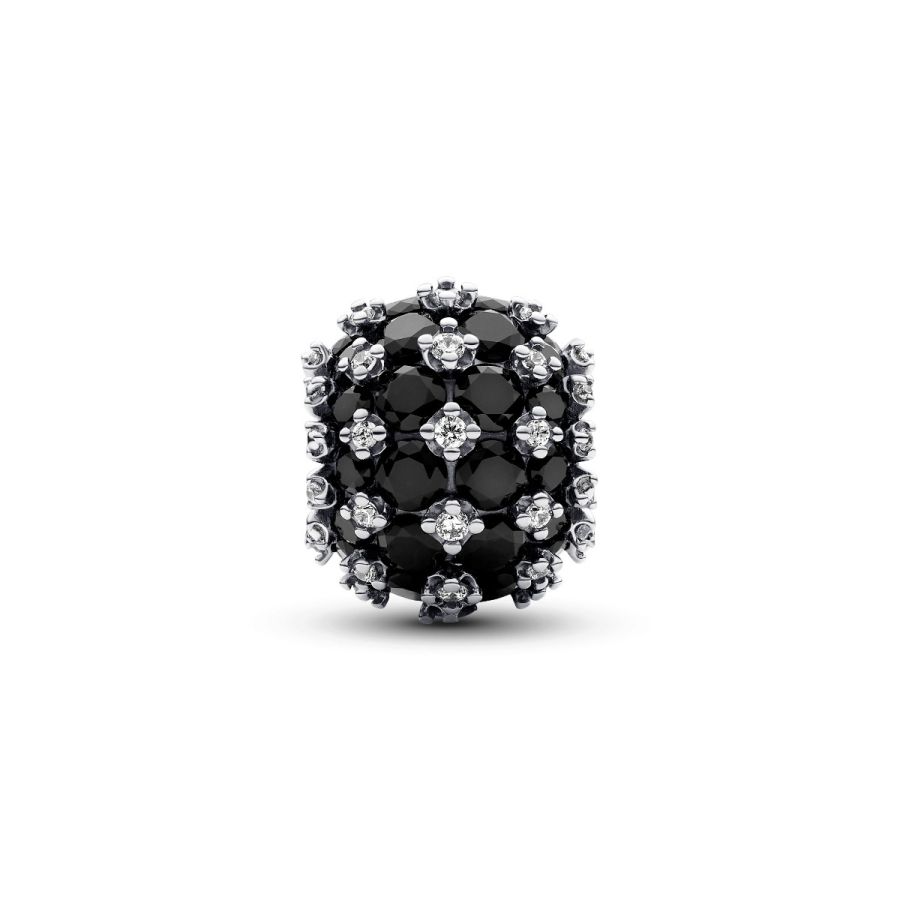Charm Funkelndes Rundes Schwarzes Pavé Sterling-Silber