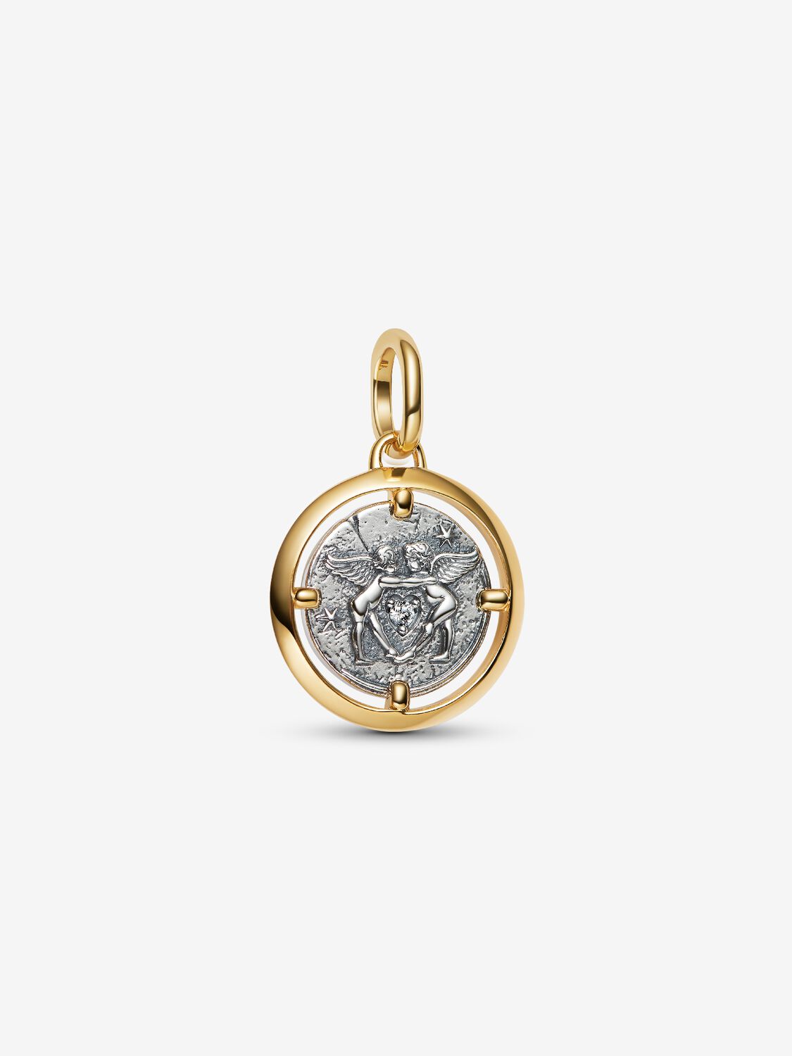 Amor Medaillon-Charm Sterling-Silber, 14 Karat Vergoldung