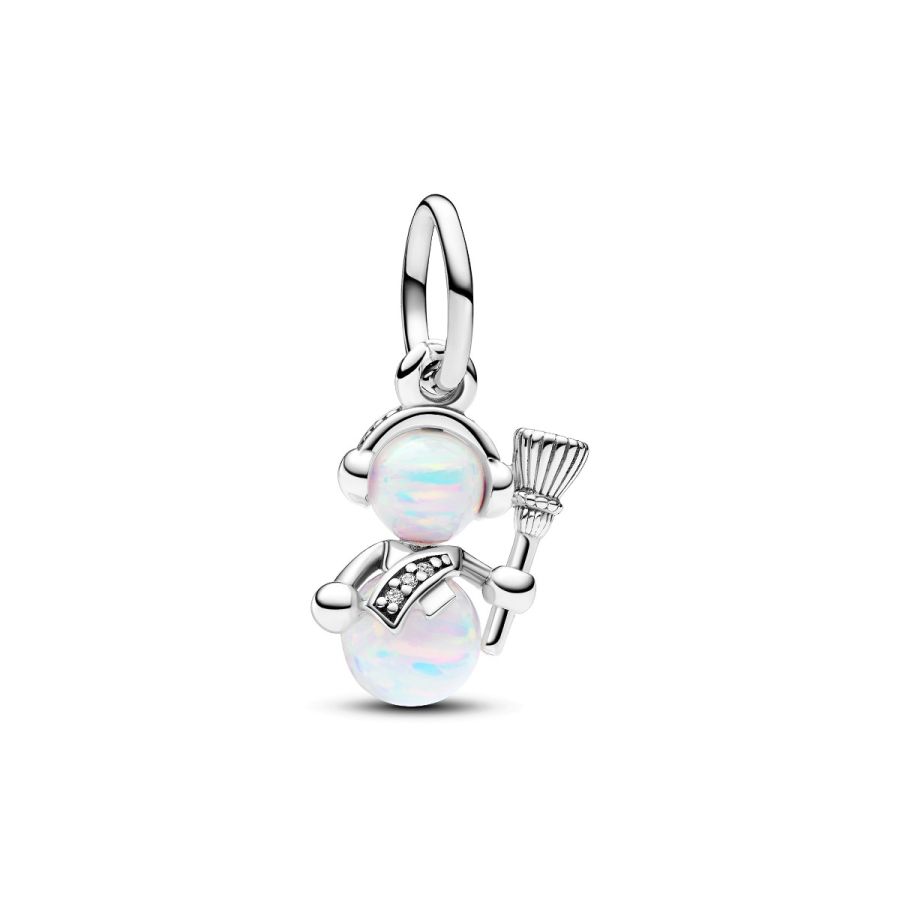 Charm-Anhänger Schillernder Schneemann Opal Zirkon Weiß Silber Hauptbild